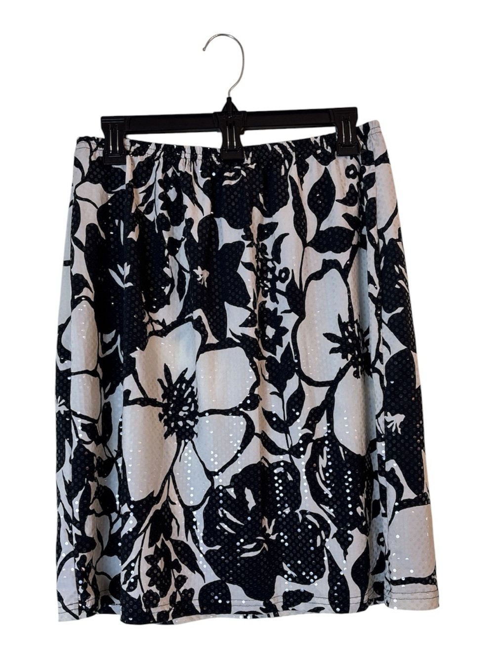 VTG Fashion Bug Black & White Floral A-Line Skirt size 14/16 Translucent Dots